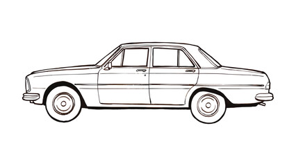Fototapeta premium Classic car, side view, simple line simple line black and white vehicle transportation