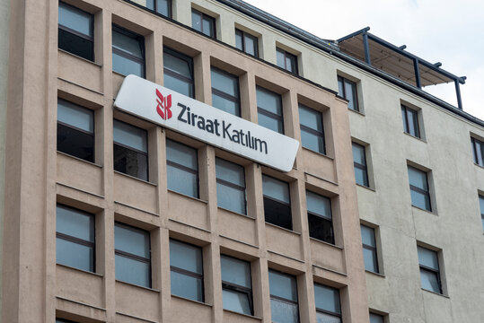Turkey, Istanbul, June 26, 2026. Ziraat Katilim Bank building with company sign displayed on the facade.