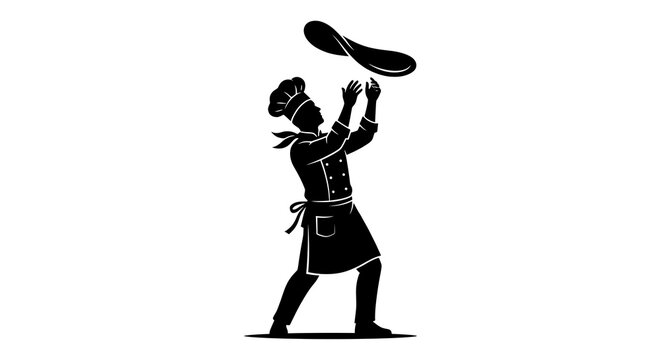 Professional chef tossing pizza dough silhouette