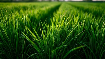 Fototapeta premium A minimalist and lush rice paddy features shimmering textures flowing lines and geometric patterns illuminated by glowing highlights
