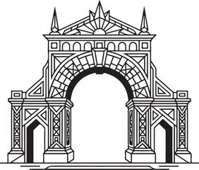 Fototapeta premium Ornate Archway, Gothic Architecture, Black Line Illustration, Vector Monument