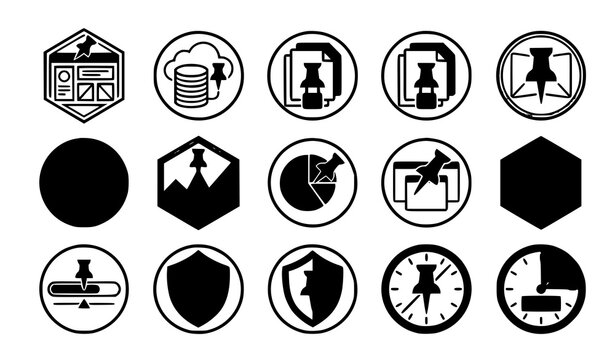 Pin Button Geometric Badge Vector Icons Abstract Dashboard Organizer and Thumbtack Symbols