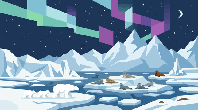Polar bears on ice floes Arctic.
