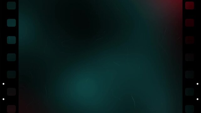 Vintage film strip overlay with red and teal light leaks, scratches, and dust particles for cinematic retro video effects and analog movie textures for professional video editing projects
