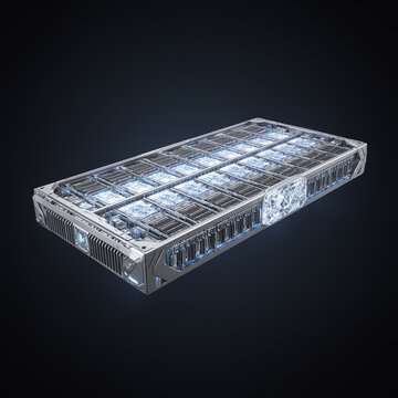 Parallel GPU Compute Array Server Blade with Blue Glow