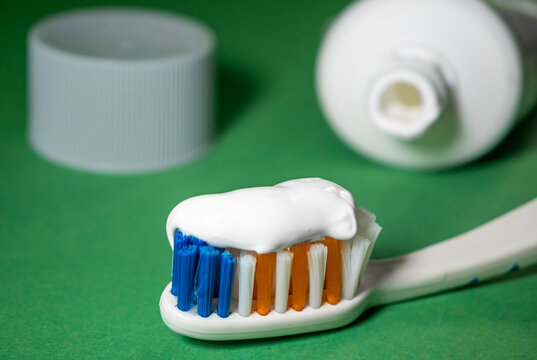 Close-up of a toothbrush and toothpaste, oral hygiene 