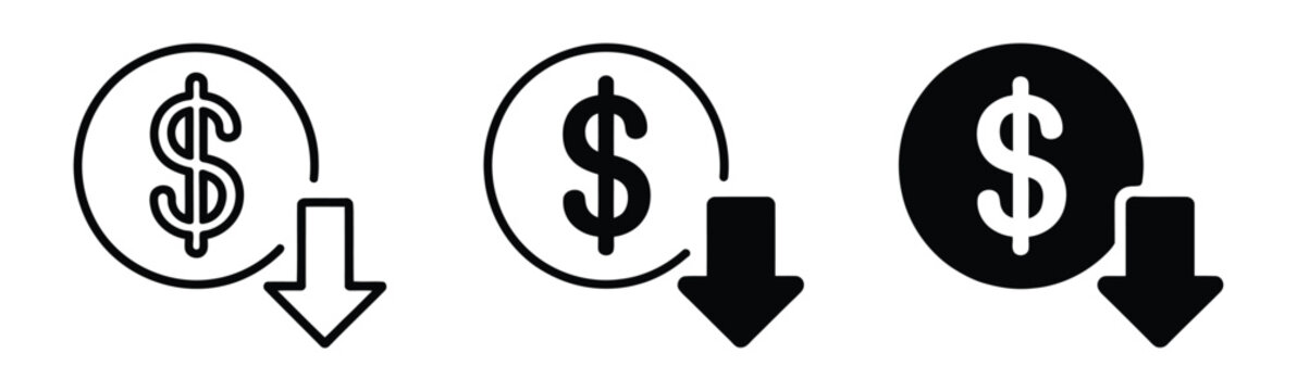 Cost Reduction Icon, Expense Saving Financial Efficiency Symbol, Budget Optimization Business Sign, Editable Stroke Line Vector Illustration For Websites, Mobile Applications, Accounting Dashboards An