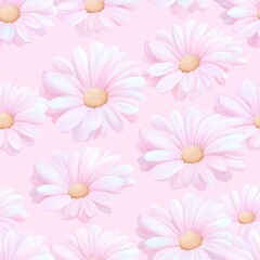 Fototapeta premium Gentle pink daisy seamless pattern. Cheerful floral vector illustration on pastel background