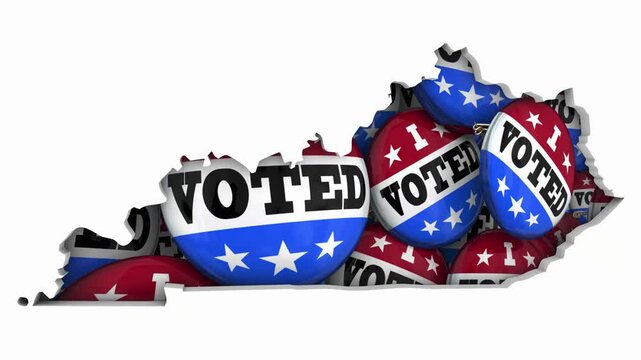 Kentucky KY State Map I Voted Pins Buttons Election Democracy 3d Animation