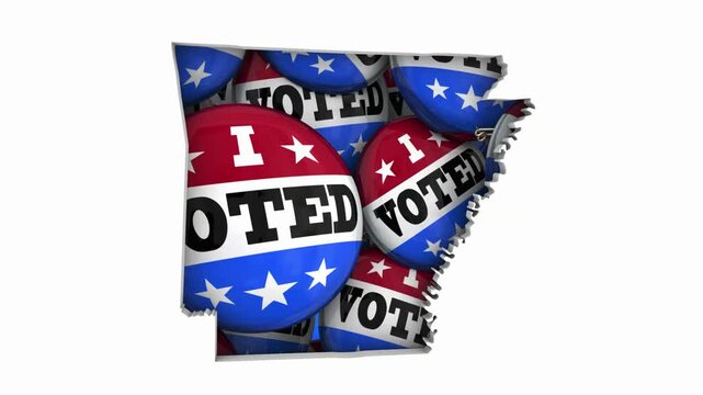 Arkansas AR State Map I Voted Pins Buttons Election Democracy 3d Animation