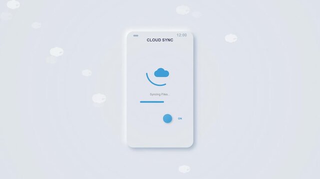 Neumorphic Cloud Sync UI Animation on Smartphone Screen