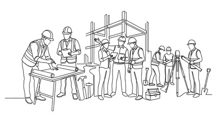 Obraz premium Group of professional construction workers and engineers working together on a building project