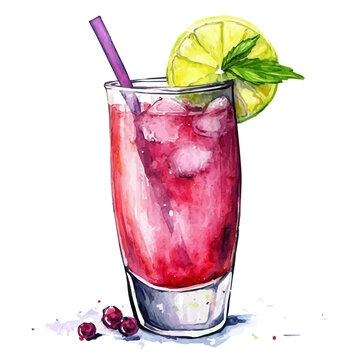 A watercolor painting of Summer Mocktail, vector illustration on white background.
