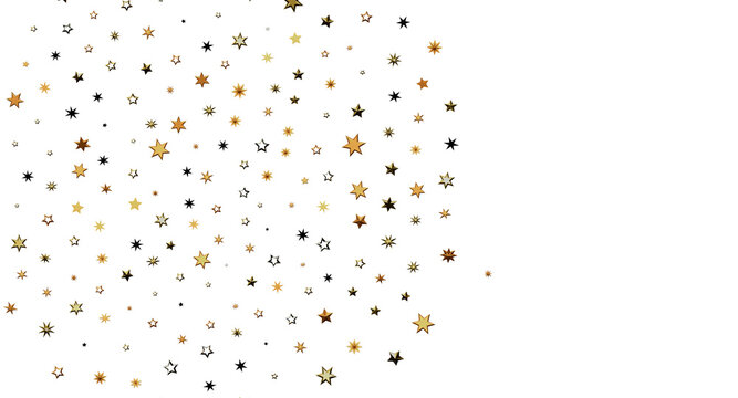 Abstract gold star confetti background with blank white space. Perfect for festive designs, celebrations, and greeting c