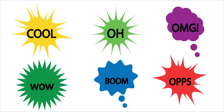 Colorful comic book speech bubbles with various expressions