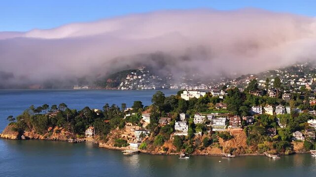 Belvedere Island and Sausalito in the fog.
