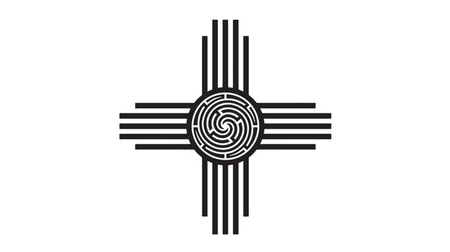 Zia Sun Symbol with Spiral Design in Black and White Featuring Native American, Pueblo, New Mexico with Religious Icon and Sacred Geometry Elements