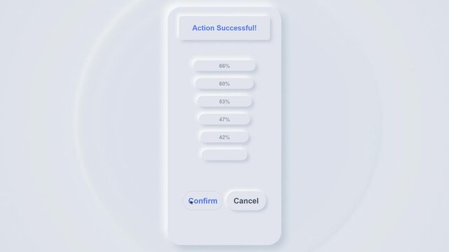Neumorphic UI Animation: Statistics Screen with Progress Bars and Action Buttons