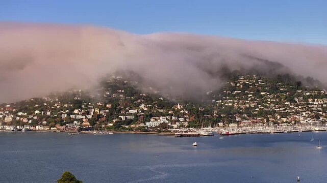 Belvedere Island and Sausalito in the fog.