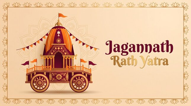 Jagannath rath yatra elegant graphic design with traditional chariot and festive border elements.