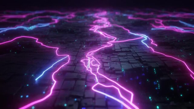 Electric lightning cracks split open a dark textured background surface. Vivid lightning discharge flashes across the screen. Watch dynamic lightning patterns ignite energy.