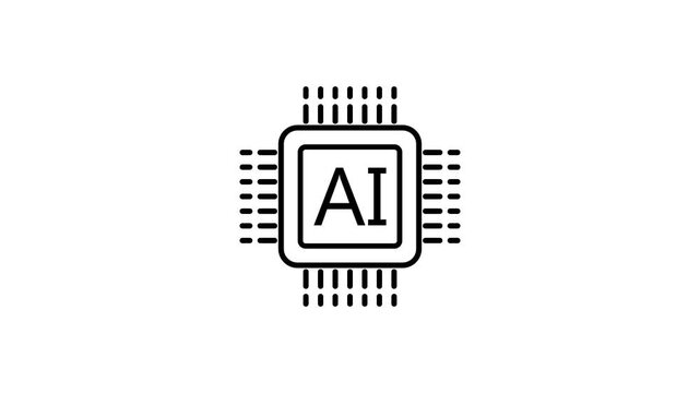 Artificial Intelligence Chip Icon Linear Style White Background Composite