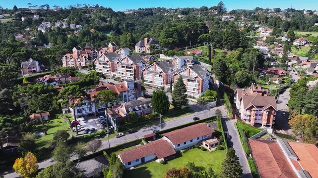 Winter Destination In Campos Do Jordao In Sao Paulo Brazil. Mantiqueira Mountain. Downtown Cityscape. European Architecture. Winter Destination In Campos Do Jordao In Sao Paulo Brazil. Tourism Travel.