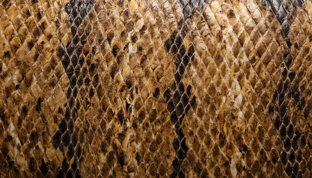 Close-up Macro Texture of Brown and Black Snake Skin Scales - Natural Pattern Background