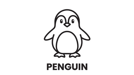 Penguin Icon with Cute Cartoon Face, Thick Black Outline, Waving Flippers and Bold Wordmark Text Featuring Bird, Wildlife, Mascot with Mascot Design © Farjana