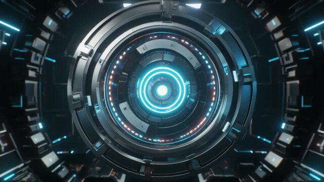 Circular mechanism rotates smoothly to align intricate mechanical components and tech parts. This advanced mechanism operates a futuristic device. Watch a complex mechanism loop.