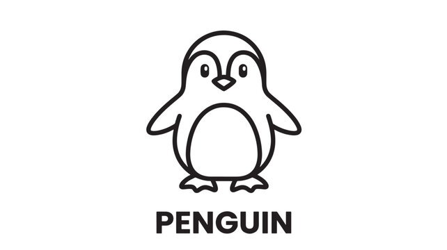 Penguin Icon with Cute Cartoon Face, Thick Black Outline, Waving Flippers and Bold Wordmark Text Featuring Bird, Wildlife, Mascot with Mascot Design