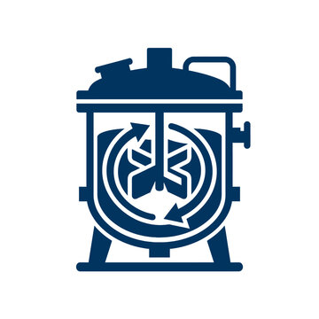 A blue icon showing an industrial mixing tank with agitator