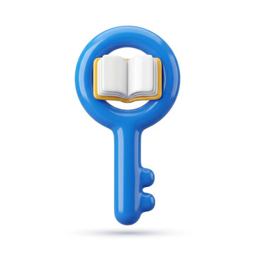 Vibrant glossy plastic key featuring a soft open book on the handle end