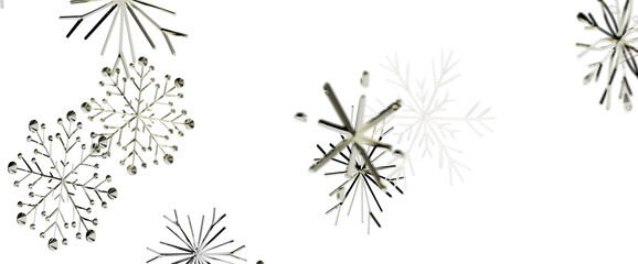Obraz premium Abstract silver snowflakes floating gently on a clean white background