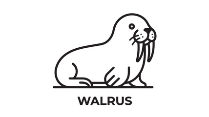 Walrus Simple Line Icon Illustration of a Reclining Sea Mammal, Cute Cartoon Style with Text Label Walrus © RASHIDAPARVIN