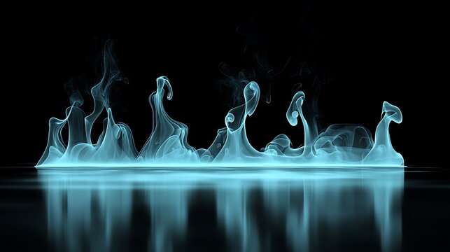 Ethereal teal flames reflected on a dark surface