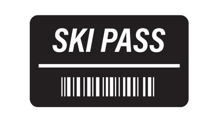 Obraz premium Ski Pass with Barcode and Blank Line for Name on Black Background Featuring White Text, Winter Sports, Skiing with Lift Ticket and Resort Elements