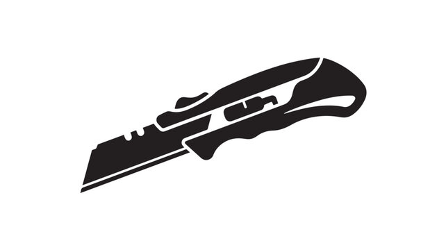 Knife with Serrated Edge and Handle in Black Silhouette Featuring Cutting, Tool, Sharp with Blade and Utility Elements