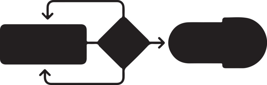 Flowchart diagram with process and decision shapes black and white vector process flow problem solving flowchart workflow business algorithm sequence decision illustration structure