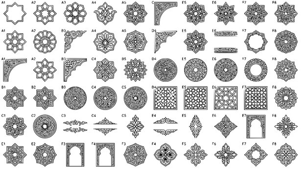 arabian ornament, islamic pattern, arabesque, geometric, floral, border, frame, mosaic, rosette, mandala, middle eastern, decorative, ornamental, luxury, symmetry, traditional, vector, illustration, e