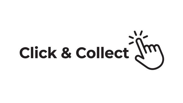 Cluck & Collect Hand Icon with Pointing Finger and Sparkle Marks, Concept Shopping Service Sign on White Background