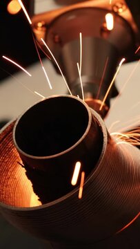 CNC Laser and gas cutting of metal, modern industrial technology.