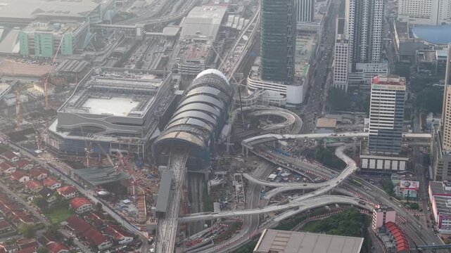 Aerial Drone View of Bukit Chagar RTS Station Construction Johor Bahru Malaysia