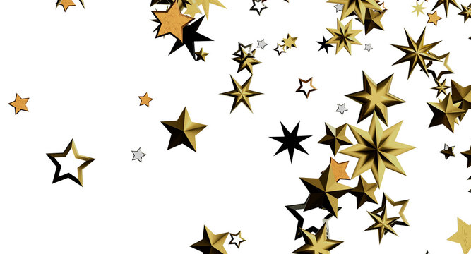 Abstract gold star pattern isolated on white, great for backgrounds and festive designs. Perfect for holiday themes, cel