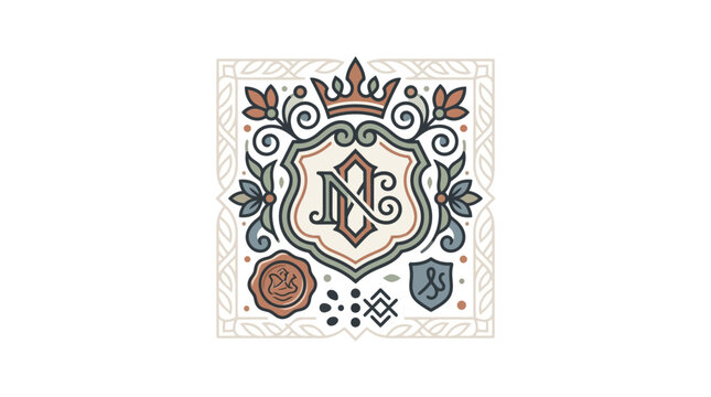 Elegant Monogram NC Crest Emblem with Crown and Floral Ornaments