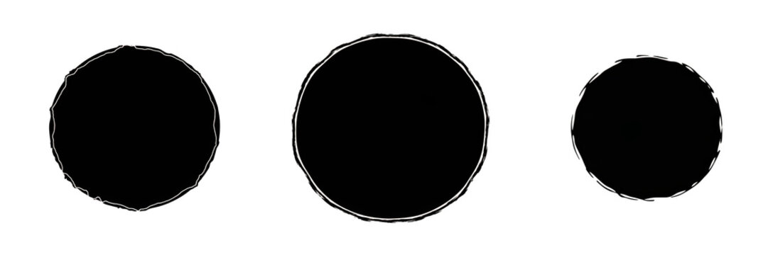 Set and Collection of solid black circle shape isolated on transparent PNG background
