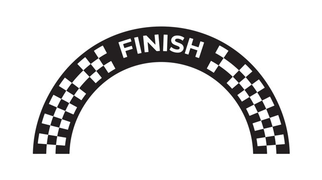 Arc Banner Finishing Line with Black Background and White Checkered Flags and Text Finish for Racing Event Concept Design