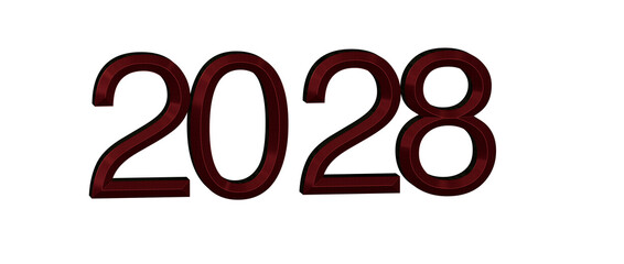 2028 text design in maroon color, perfect for new year greetings and illustrations. Suita © vegefox.com