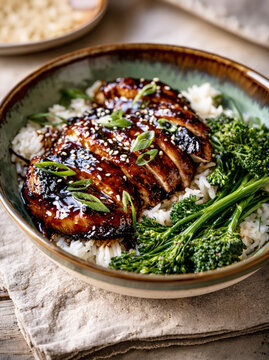 Chicken Teriyaki Rice Bowl AI Generative