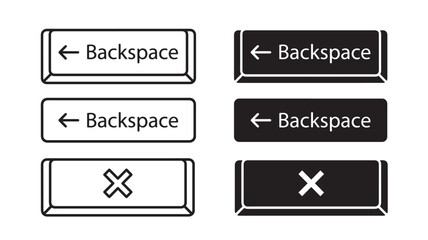 Fototapeta premium Backspace Icon Buttons with Arrow and X Symbols on Light and Dark Ui Panels for Software Navigation and Editing